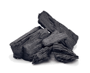 natural wood charcoal isolated on white