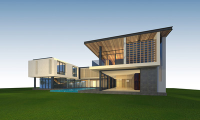 Poster - 3d rendering of tropical house with clipping path.