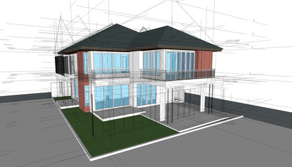 Poster - Abstract 3D render of building structure.