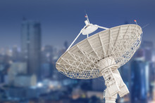 Satellite Dish Antenna Radar And Building Background