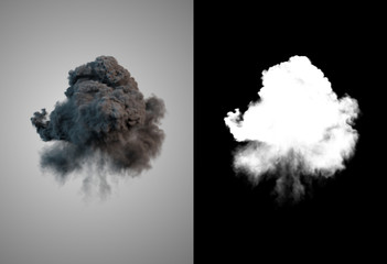 Poster - Dangerous and dramatic cloud 3d rendering of black smoke after an explosion with alpha channel