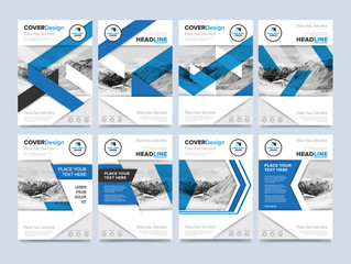 Wall Mural - Brochure cover presentation design template vector. Blue annual report abstract flat background. Leaflet layout. Corporate document. Business booklet concept.