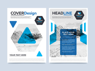 Wall Mural - Brochure cover presentation design template vector. Blue annual report abstract flat background. Leaflet layout. Corporate document. Business booklet concept.