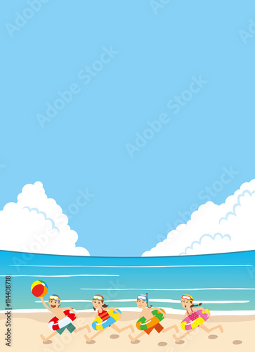 海辺を水着で走る子ども達のイラスト Stock Vector Adobe Stock