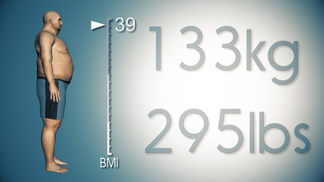 3D Illustration of an Obese Man Losing Body Weight and BMI Index