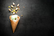 Ice cream with chocolate and pistachios