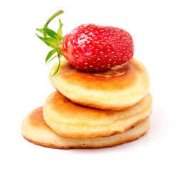 Wall Mural - Hill pancakes with strawberry isolated on white background