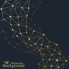 Poster - Golden molecule. Molecule and communication background of neurons and nervous system. Graphic background molecules atom dna. Vector illustration.