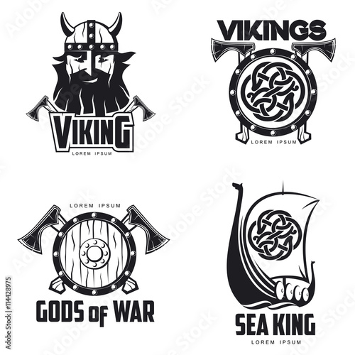 Scandinavian Viking set of logos, vector illustration outline isolated