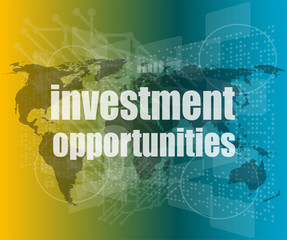 Poster - Business concept: words investment opportunities on digital screen, 3d vector quotation marks with thin line speech bubble. concept of citation, info, testimonials, notice, textbox. flat style design