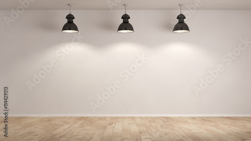 Fotografía Drei Lampen hängen im Raum