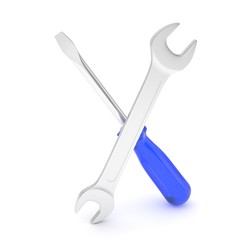 3D Illustration Wrench and screwdriver, service concept