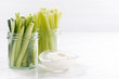 healthy snacks, green vegetables and yogurt, closeup