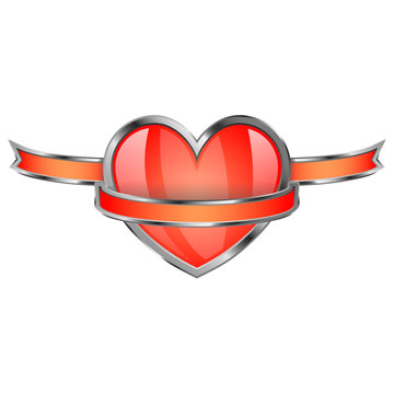 vector illustration volume shiny red heart with ribbon and metal components