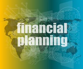 Poster - business concept: words financial planning on digital screen vector quotation marks with thin line speech bubble. concept of citation, info, testimonials, notice, textbox. flat style trend design