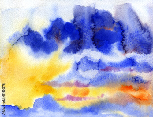 Watercolor Sunset Sky Clouds Background Hand Painting Buy