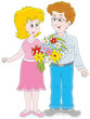 Loving couple with a bouquet of flowers
