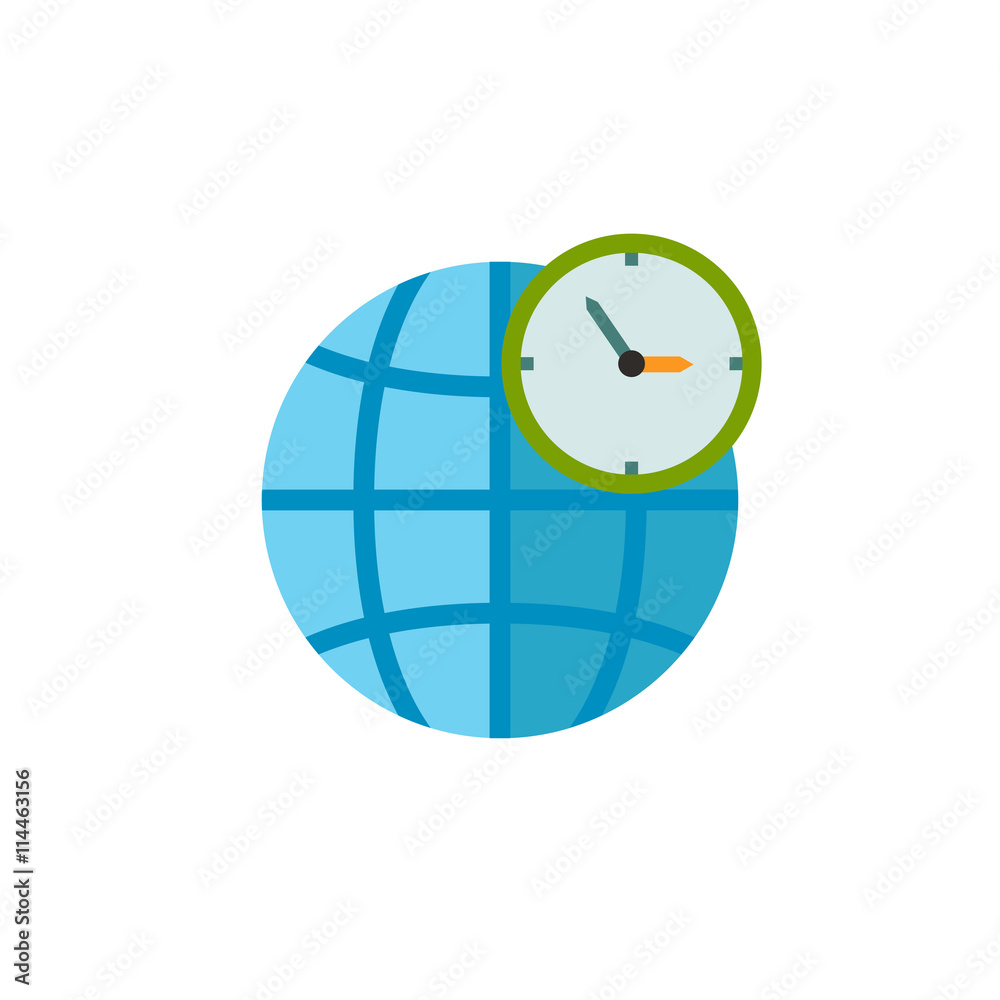Globe and Clock Showing World Time Icon Stock Vector | Adobe Stock