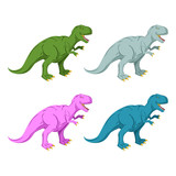 Fototapeta Dinusie - Dinosaur multicolored set. Pink Tyrannosaurus Rex. Blue prehisto