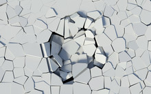 3D Rendered Illustration Of White Damage Surface, Cracked Texture.