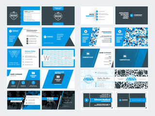 Wall Mural - set of modern creative business card templates. blue and black colors. flat style vector illustratio