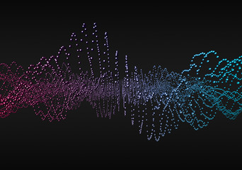 Poster - Abstract 3d rendering of waves with particles on black background. Futuristic background with lines of many low poly spheres. Design for poster, cover, banner, placard