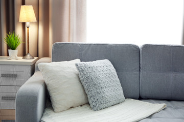 Room design interior with sofa and pillows