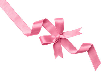 Wall Mural - Pink ribbon with bow on white background