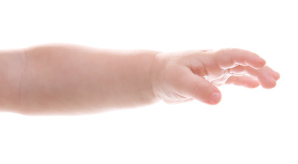 Wall Mural - Baby's hand gesturing, isolated on white