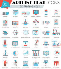 Poster - Vector 3D printing ultra modern outline artline flat line icons for web and apps.