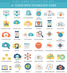 Poster - Vector Cloud data technology color flat icon set. Elegant style design.