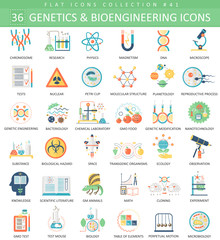 Poster - Vector Genetics and bioengineering flat icon set. Elegant style design.