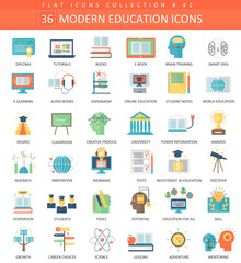 Aufkleber - Vector Modern education flat icon set. Elegant style design.