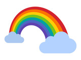 Fototapeta Tęcza - Colorful rainbow with clouds flat icon for apps and websites