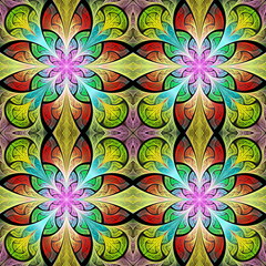 Multicolored seamless flower pattern in stained-glass window sty