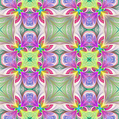 Multicolored seamless flower pattern in stained-glass window sty