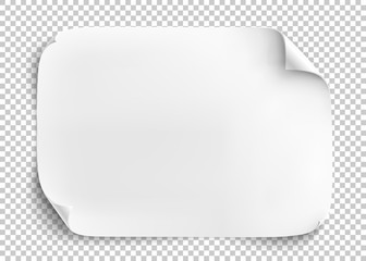 White sheet of paper on transparent background.