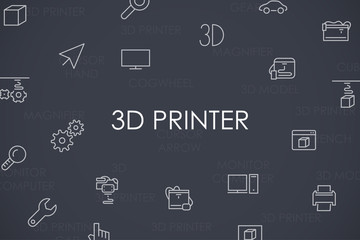 Wall Mural - Three D Printer Thin Line Icons