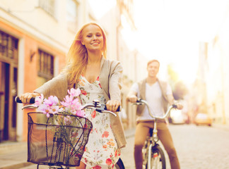 Wall Mural - couple with bicycles in the city