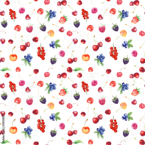 Nowoczesny obraz na płótnie seamless pattern with raspberry, sweet cherry, strawberry