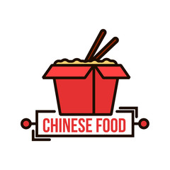 Wall Mural - Takeaway chinese noodle box thin line badge