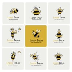 Wall Mural - Funny bee collection, sketch for your design