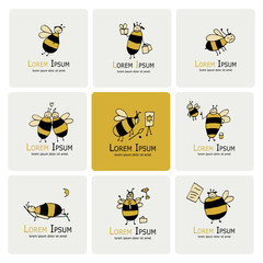 Wall Mural - Funny bee collection, sketch for your design