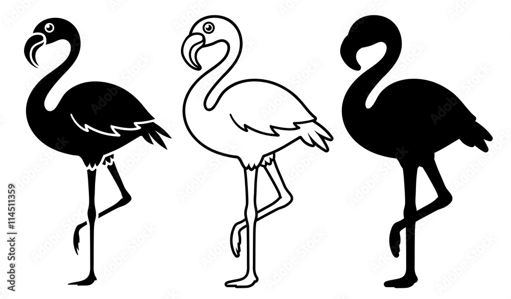 Vector Image Of Silhouette Flamingoes - obrazy, fototapety, plakaty 