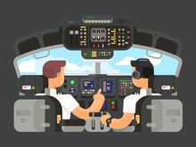 Pilots In Cockpit Flat Design