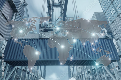 Fotografia, Obraz Import, Export, Logistics concept - Map global partner connectio
