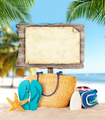 Wall Mural - Tropical wooden board with copyspace fort text