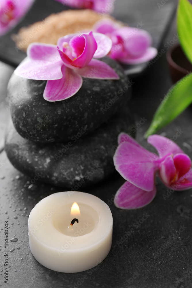 Beautiful spa set on the table, close up