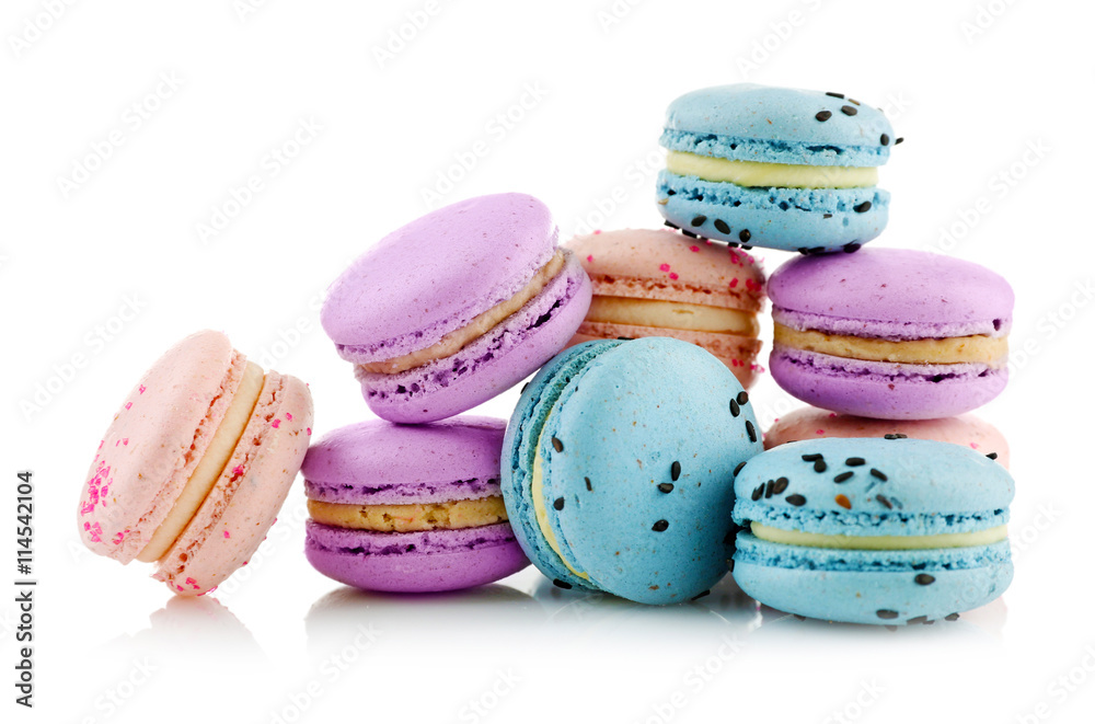 Tasty macaroons, isolated on white
