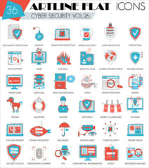 Poster - Vector Cyber security ultra modern outline artline flat line icons for web and apps.